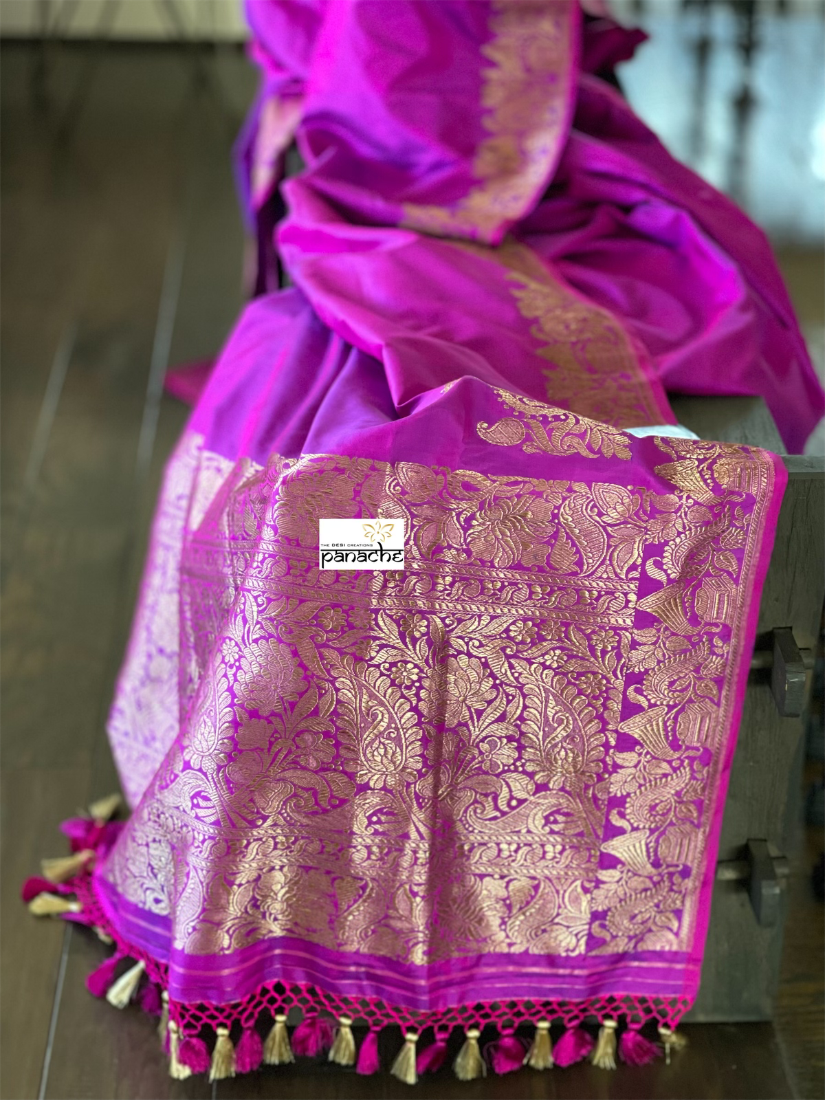 Pure Silk Banarasi - Magenta Purple Antique Zari