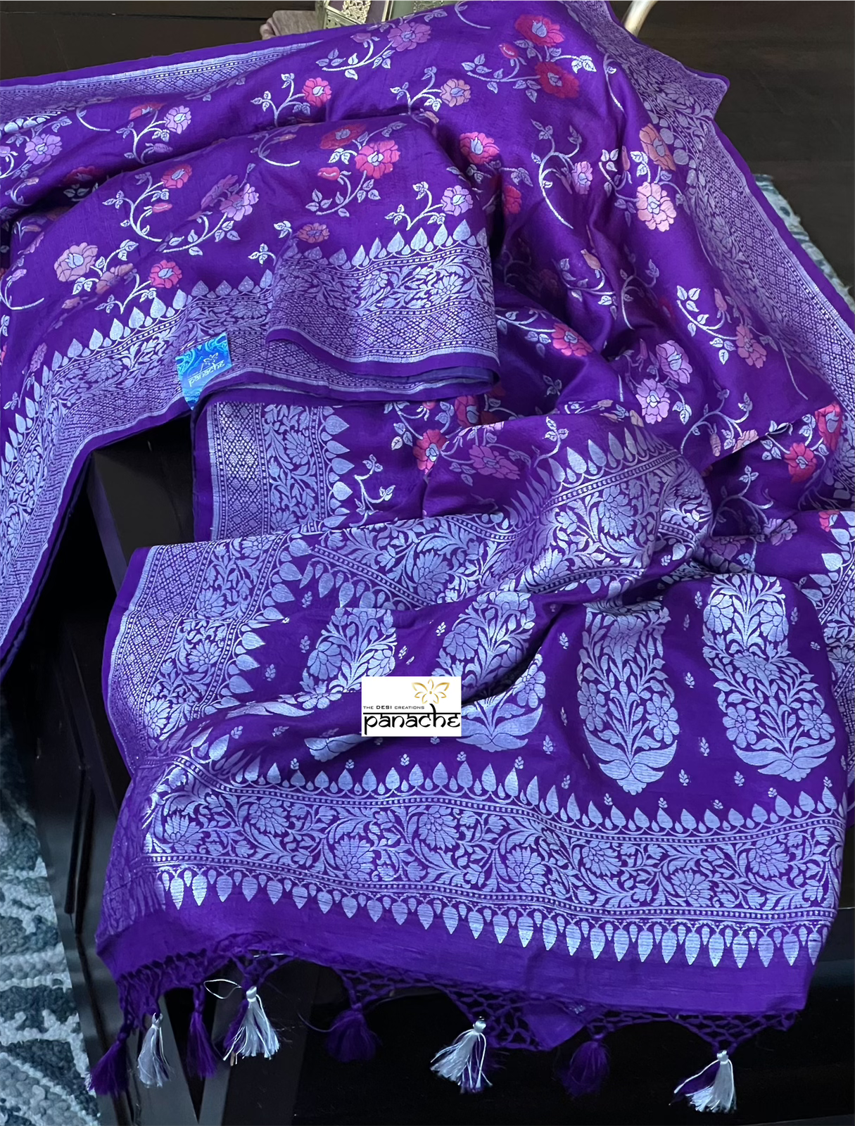 Khaddi Tussar Banarasi - Purple Meenakari