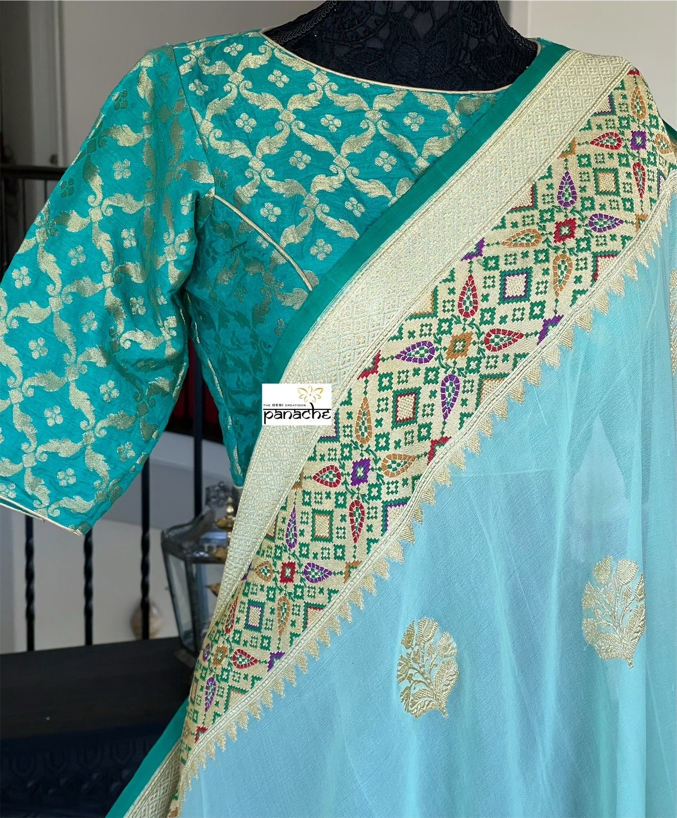 Designer Blouse - Sea Green Zari Jaal work
