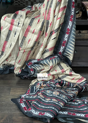Pure Tussar Gicha Silk Kantha Stitch -  Beige Black