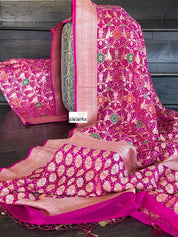 Bandhej Khaddi Georgette Banarasi - Magenta Pink