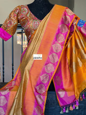 Pure Silk Brocade Banarasi - Mustard Yellow Kadwa Woven