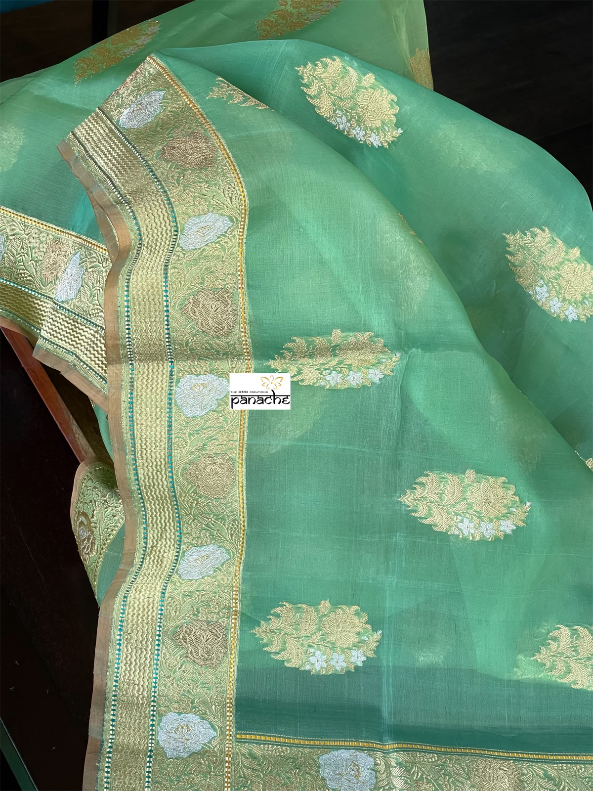 Organza Silk Banarasi - Light Green Kadwa Woven