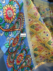 Tissue Kota Silk Printed - Yellow Blue