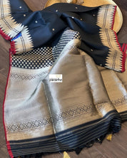 Katan Silk Banarasi - Black Red Kadwa