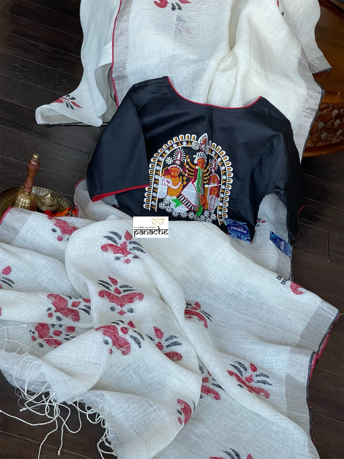 Linen Handloom Exclusive - Silver Zari White woven