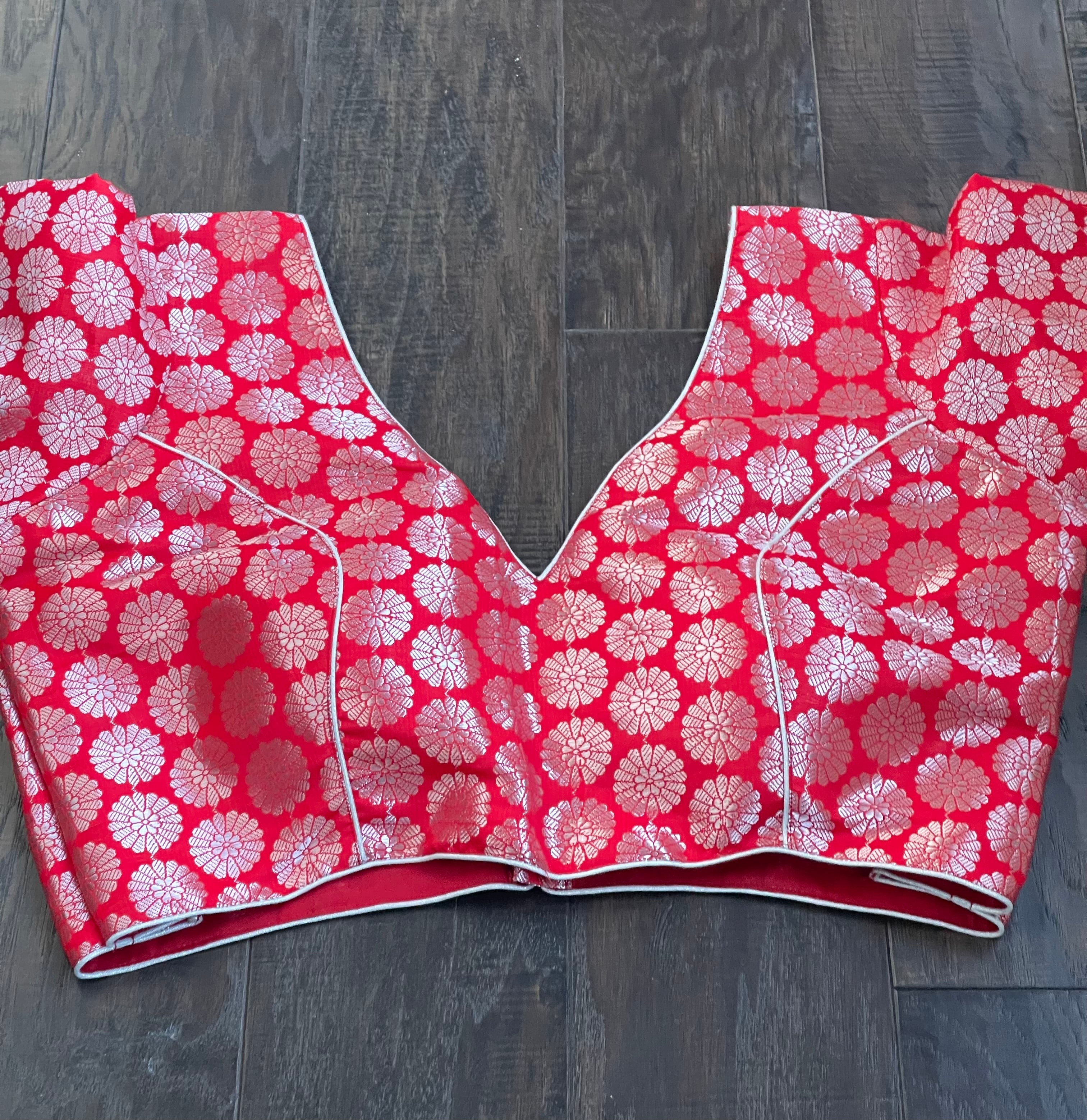Designer Blouse - Red Silver Zari