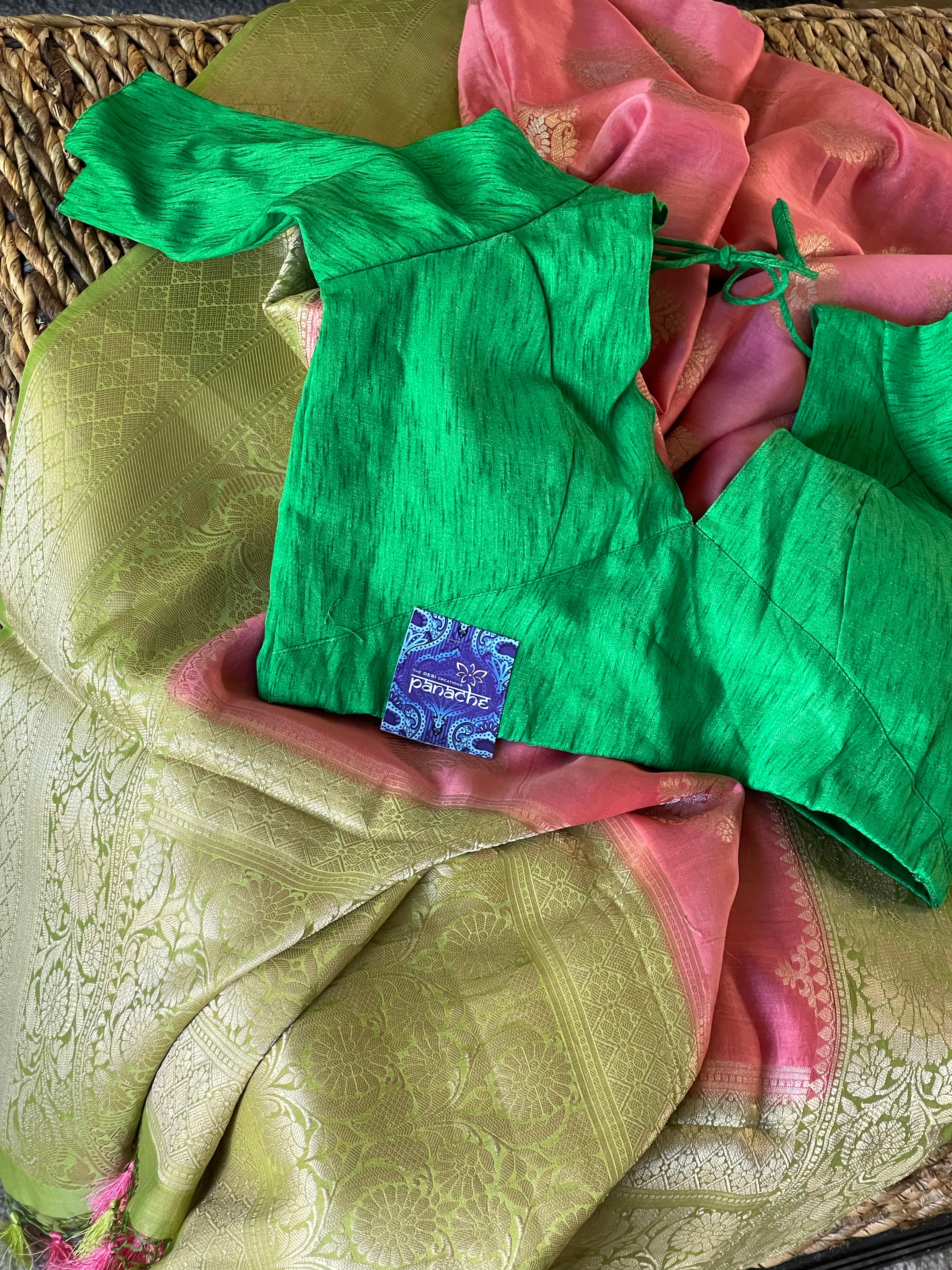 Designer Blouse - Green Raw Silk