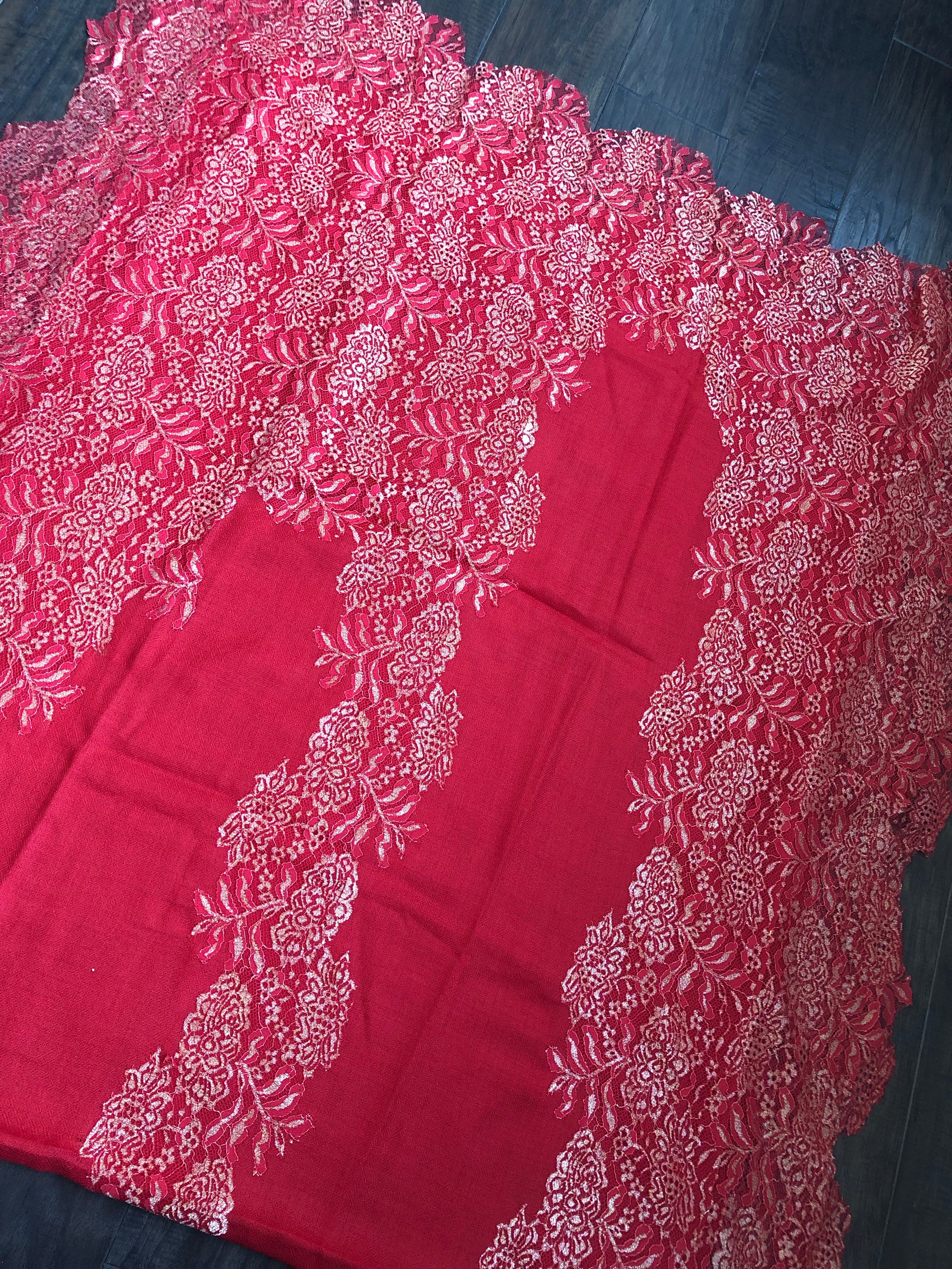 Pure Pashmina Lace Stole - Red
