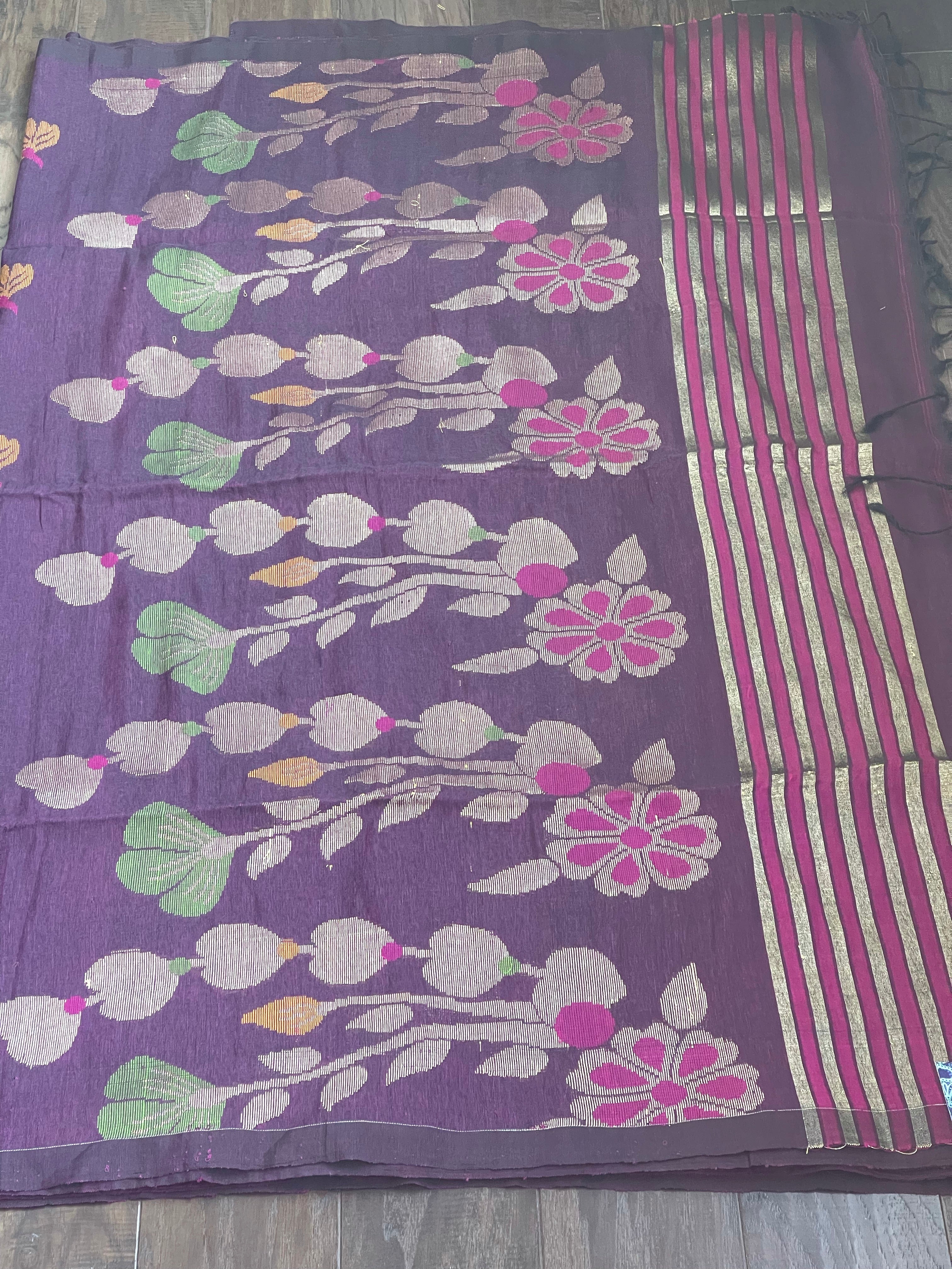 Linen Silk Woven - Dark Purple Meenakari