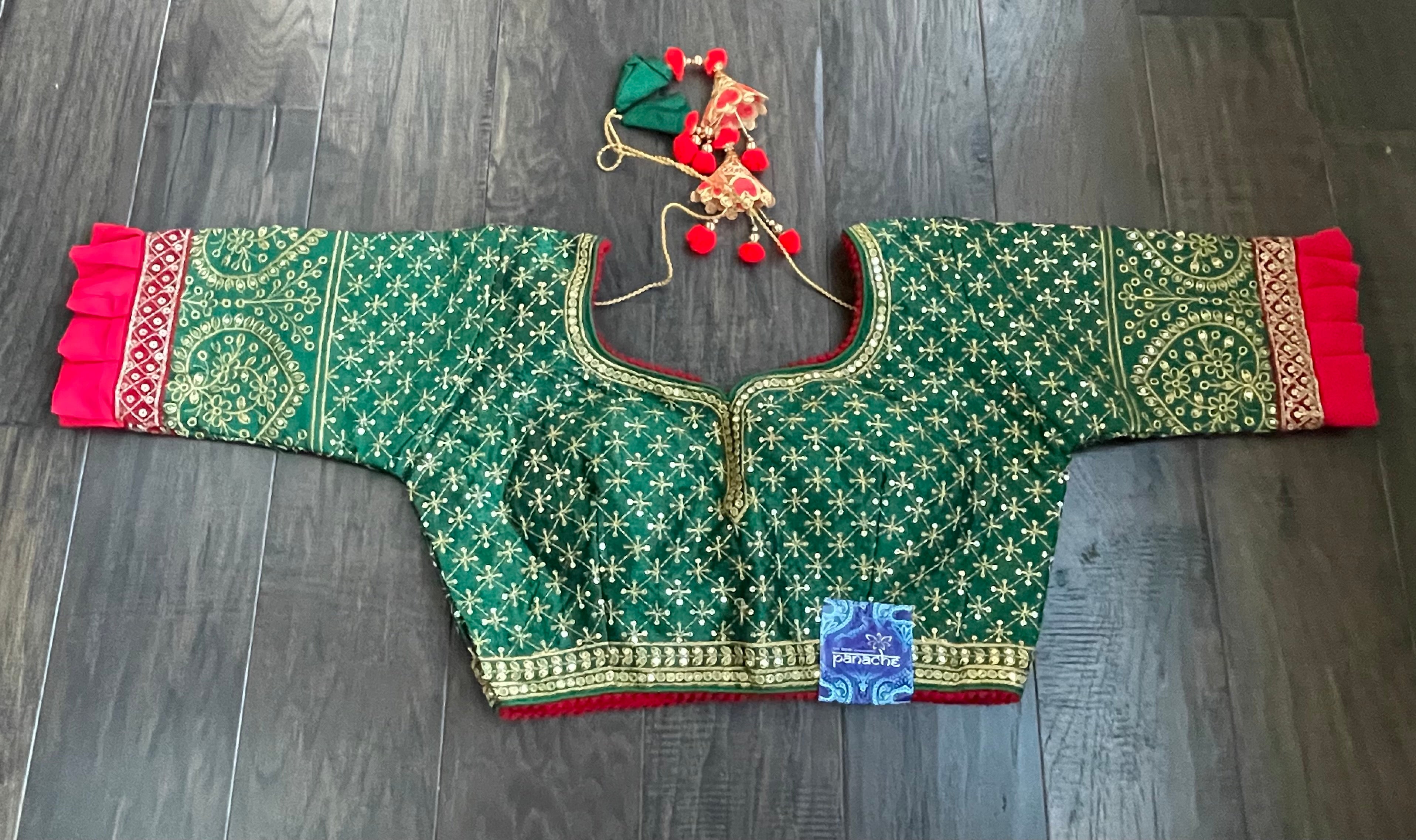 Designer Blouse - Green Red embroidered
