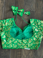 Designer Blouse - Green Brocade Full Sleeve