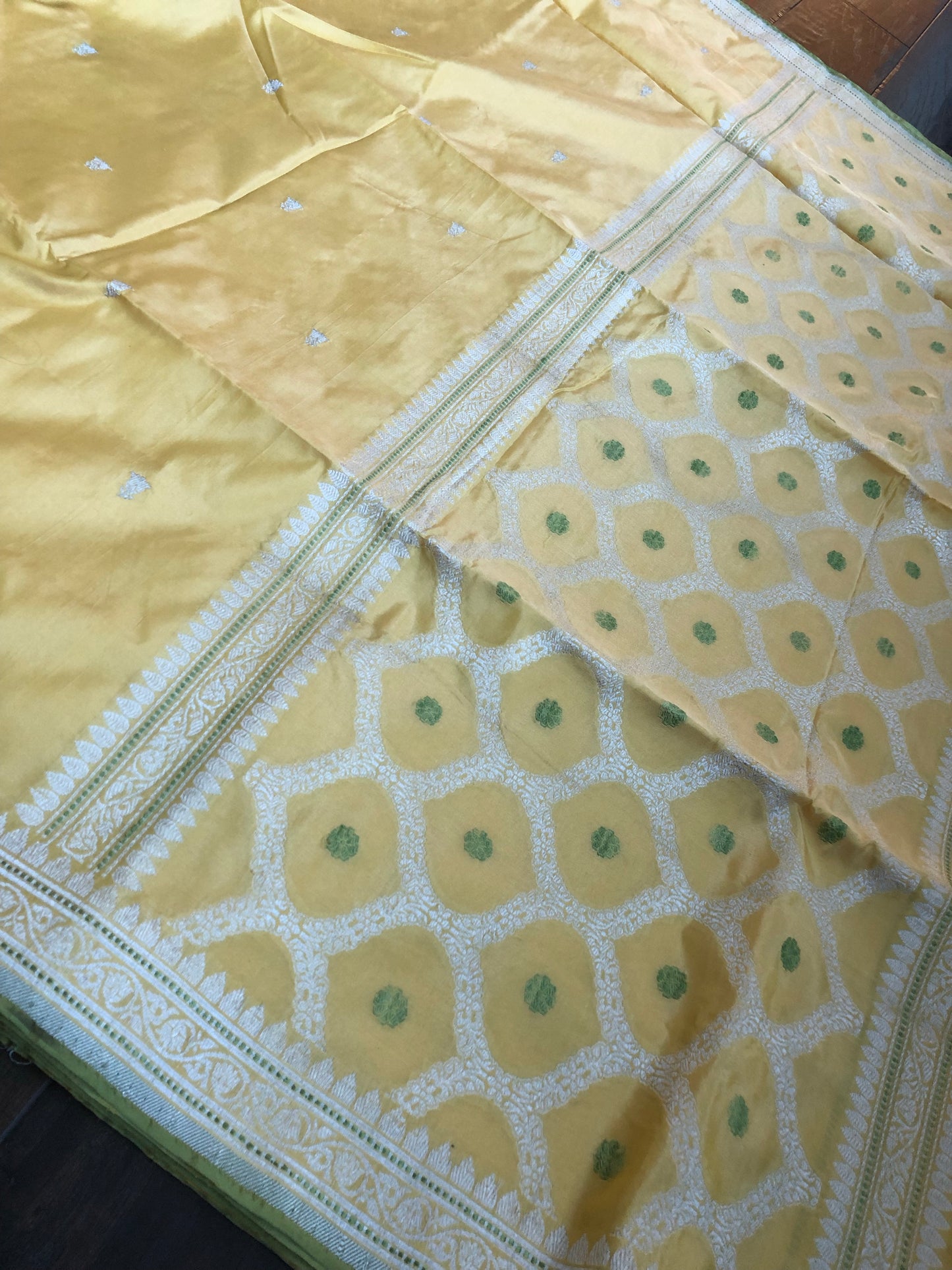 Katan Silk Banarasi - Yellow Kadhwa Woven
