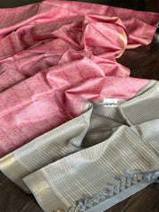 Tussar Silk - Light Pink Grey Resham Woven