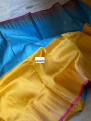 Pure Silk Katan Banarasi - Blue Yellow Kadwa