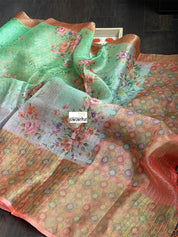 Tissue Kota Silk Printed - Green Orange Shaded