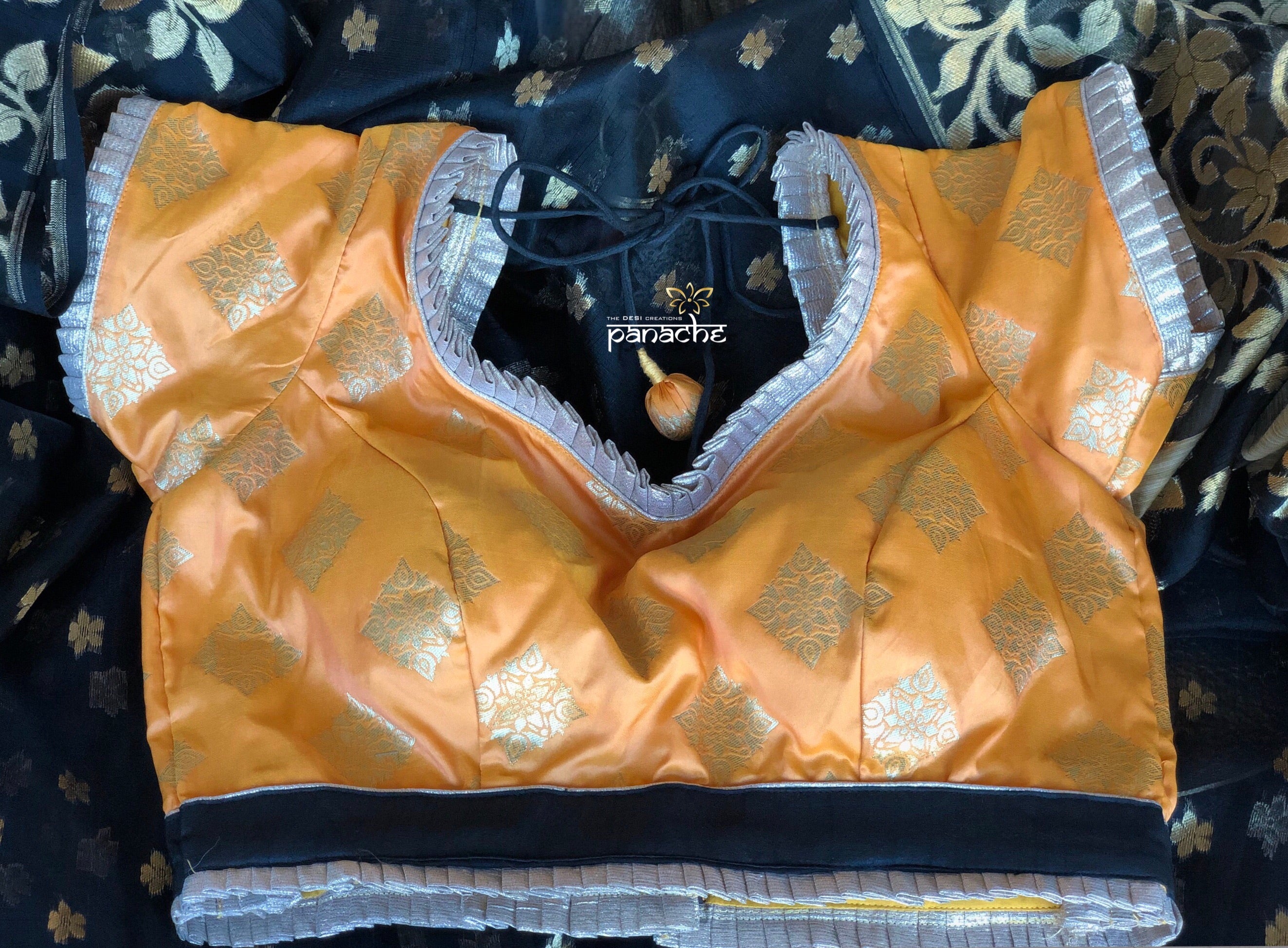 Designer Blouse - Bright Yellow Diamond Motif