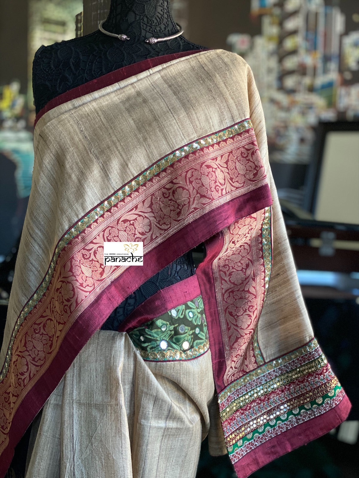 Designer Tussar Silk - Gicha Banarasi Border