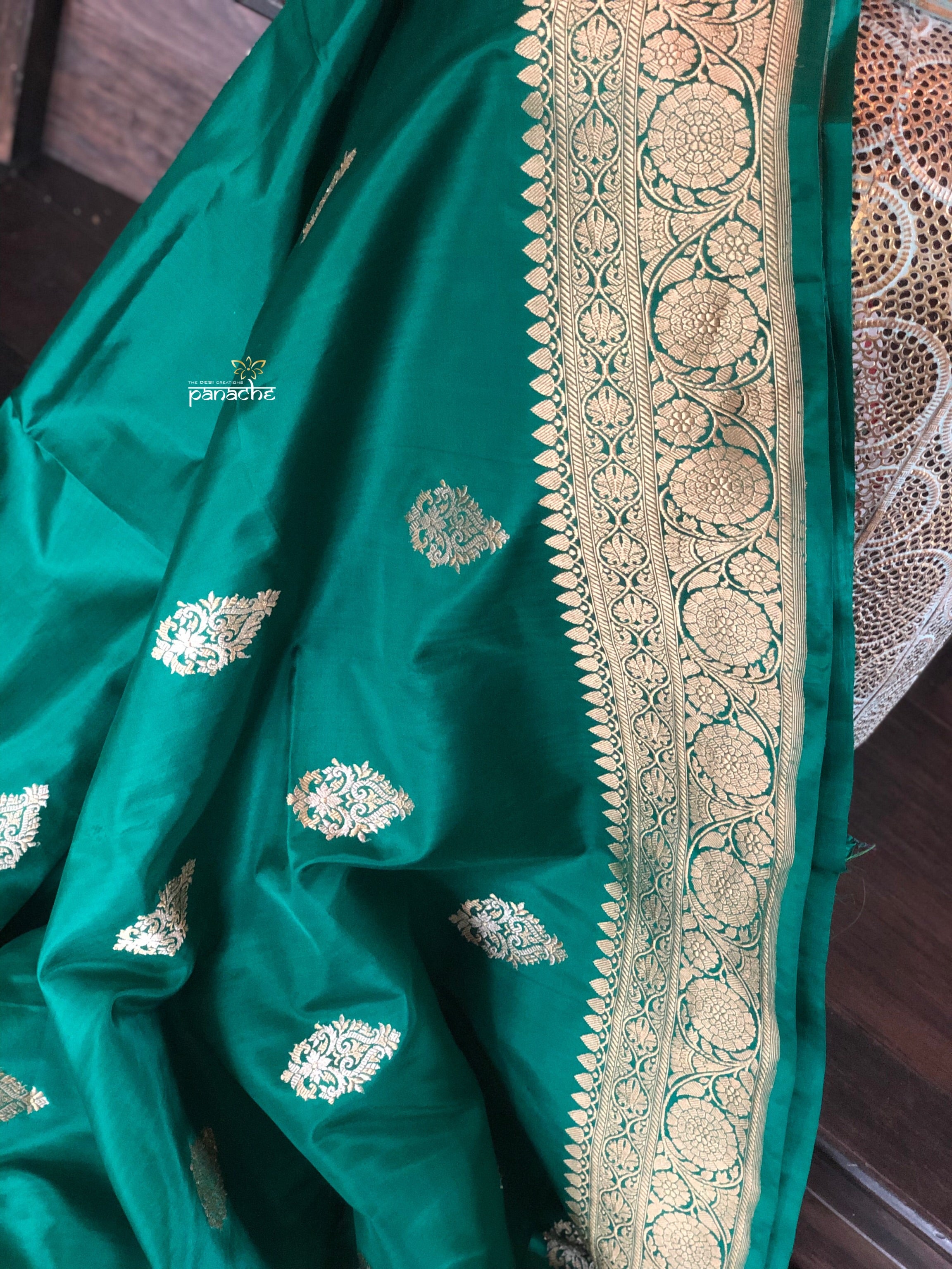 Pure Katan Silk Banarasi - Green Antique Zari