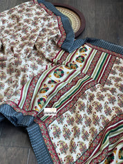 Pashmina Silk Printed - Beige Black Maroon