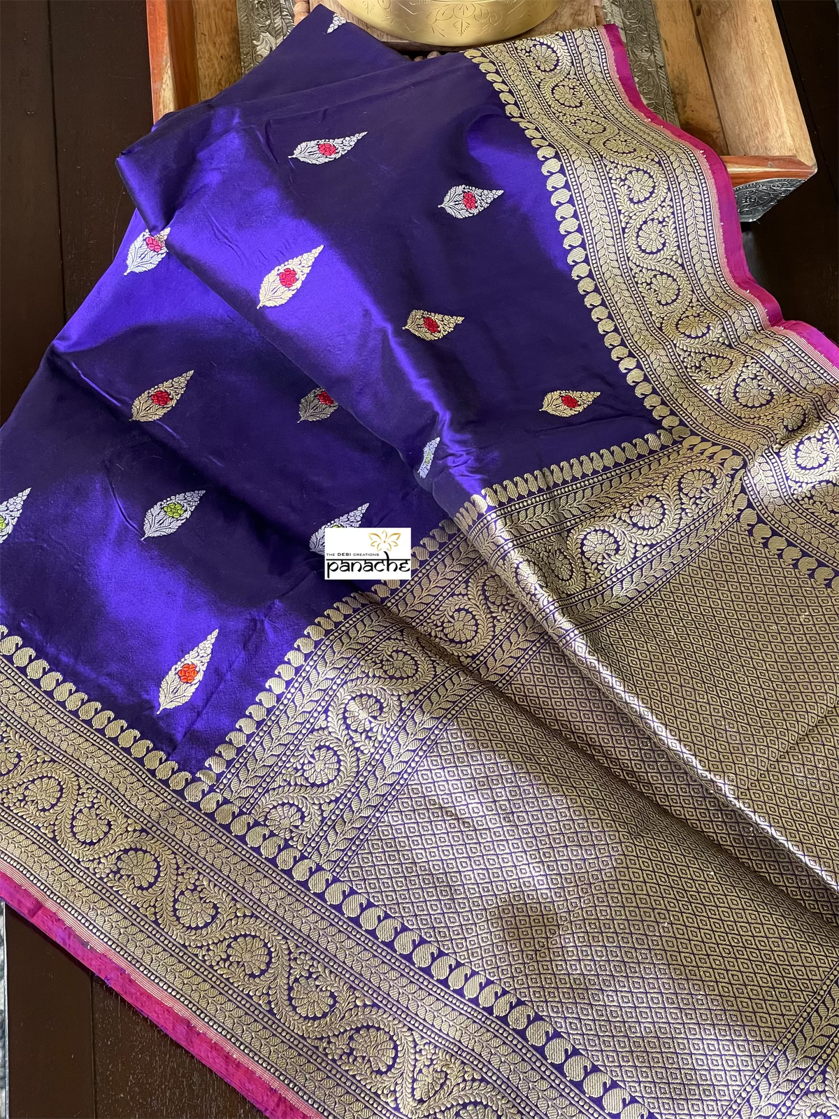 Pure Silk Banarasi - Purple Blue Kadwa