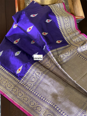 Pure Silk Banarasi - Purple Blue Kadwa