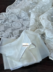 Designer Organza - Ivory White Embroidered