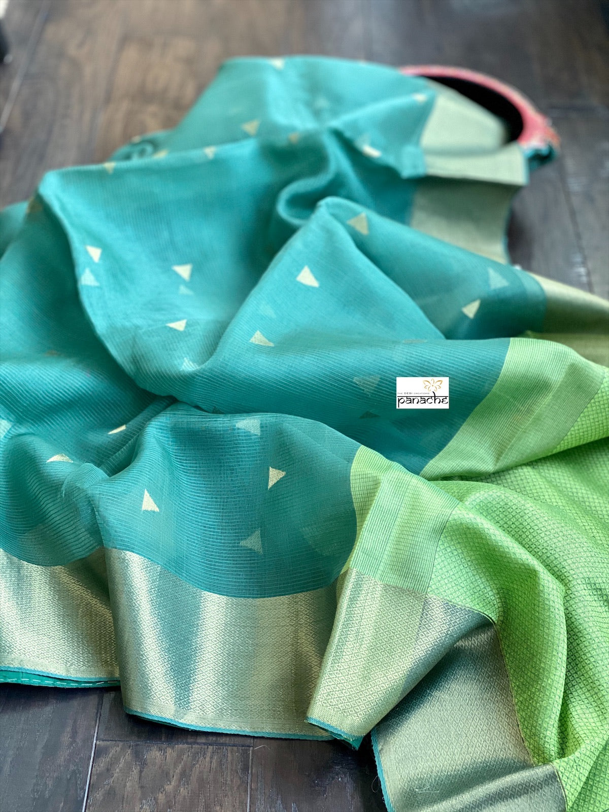 Muslin Silk - Teal Moss Green Zari Weave