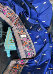 Katan Silk Banarasi -  Navy Blue Kadwa