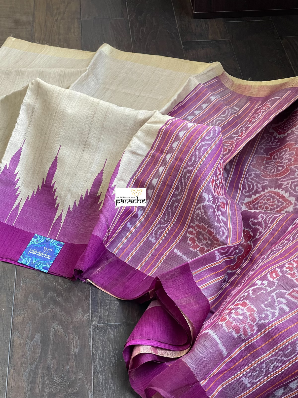 Pure Tussar Silk - Beige Purple