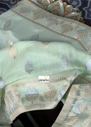 Designer Organza Banaras Saree - Pista Green