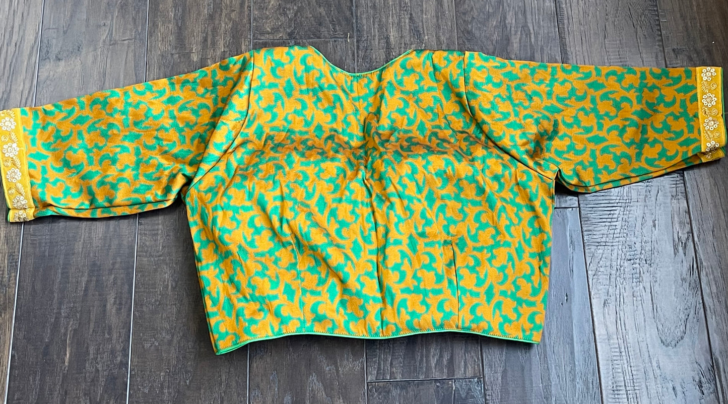 Designer Blouse - Green Orange Yellow