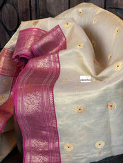 Tissue Chanderi Silk - Golden Beige Magenta Meenakari