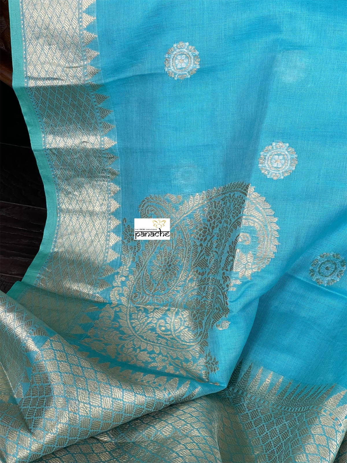 Pure Malmal Cotton Banarasi - Firozi Blue Kadwa Zari Woven