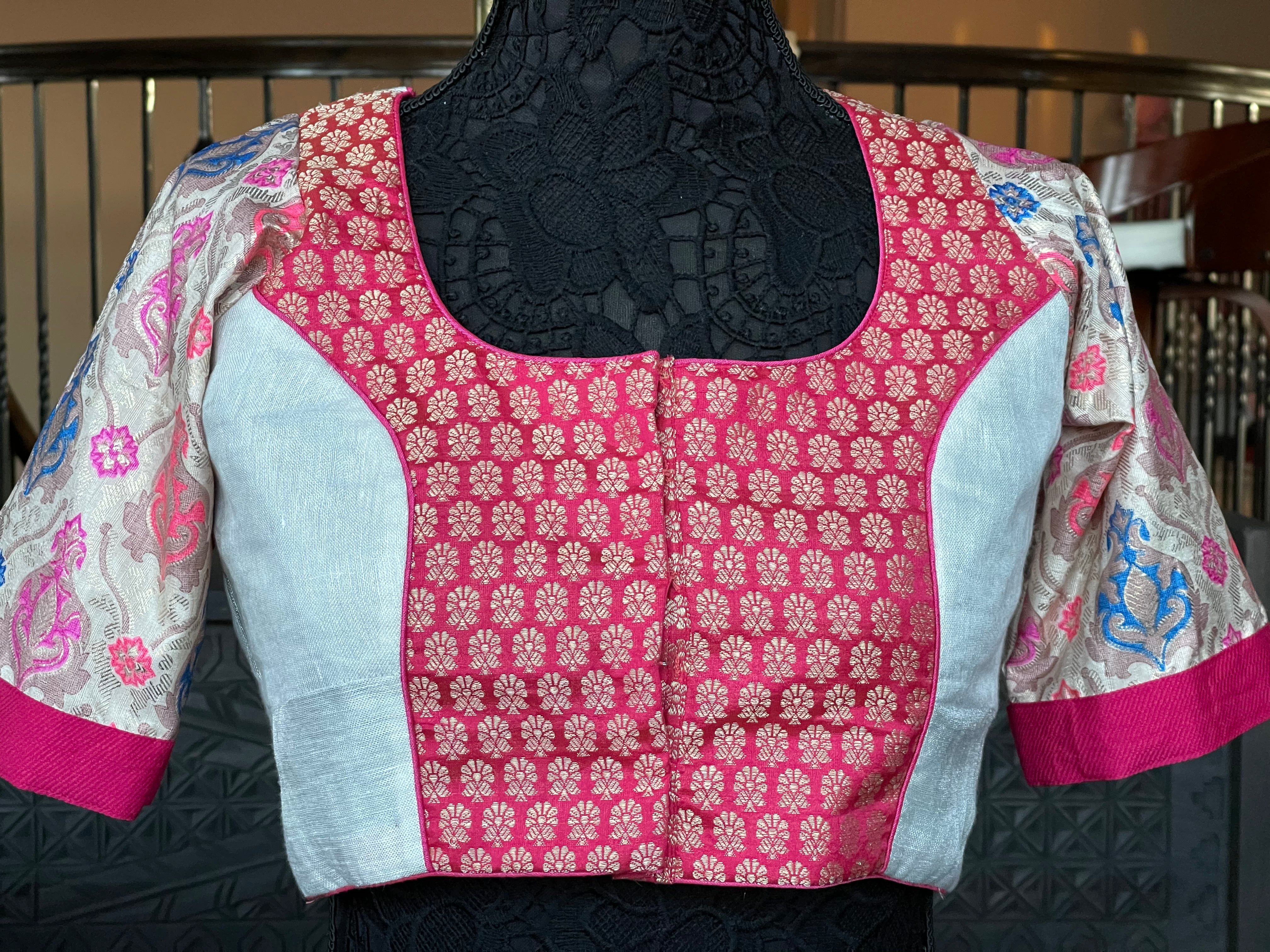 Designer Blouse - Offwhite Magenta