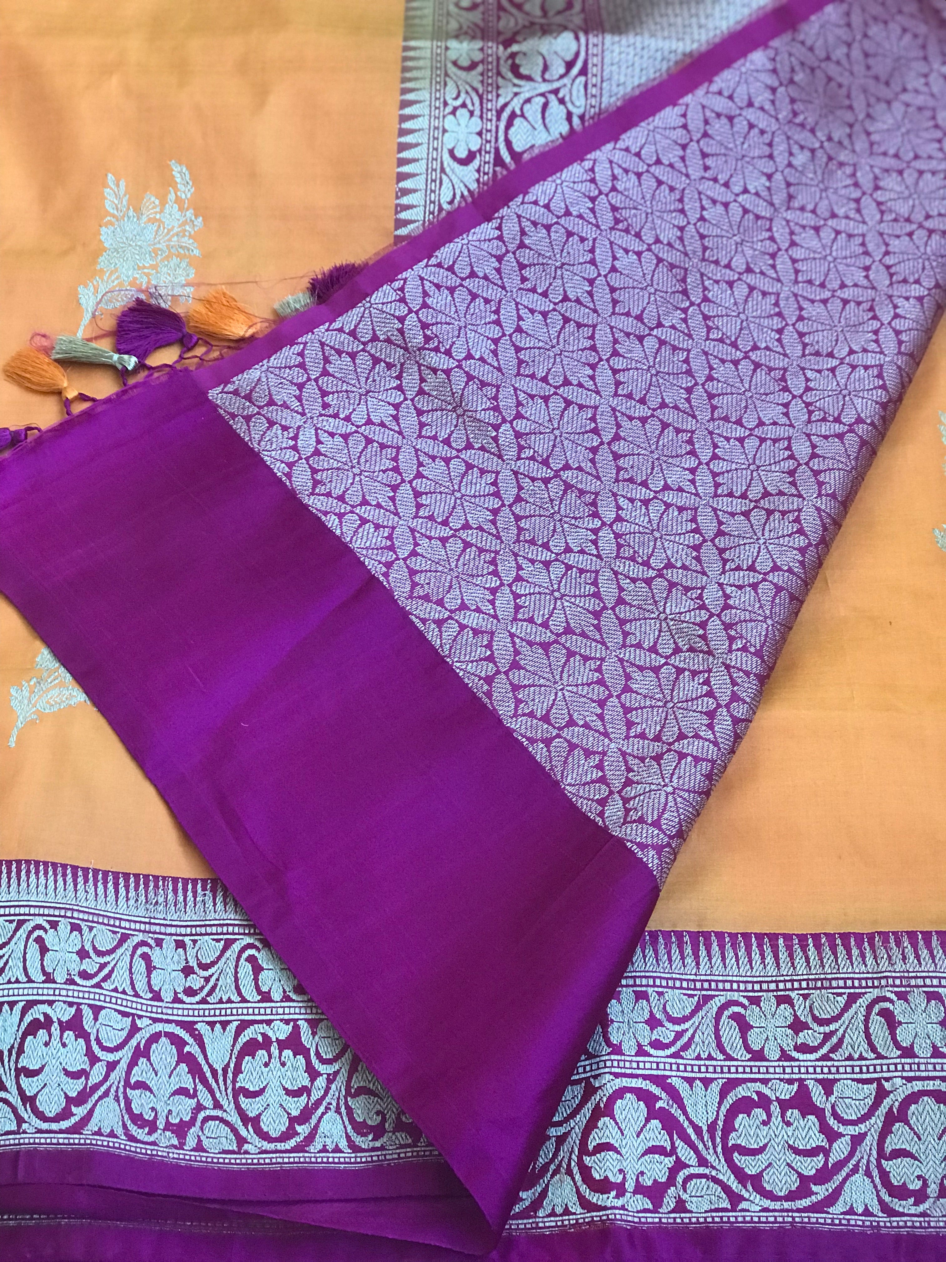 Katan Silk Banarasi - Orange Magenta
