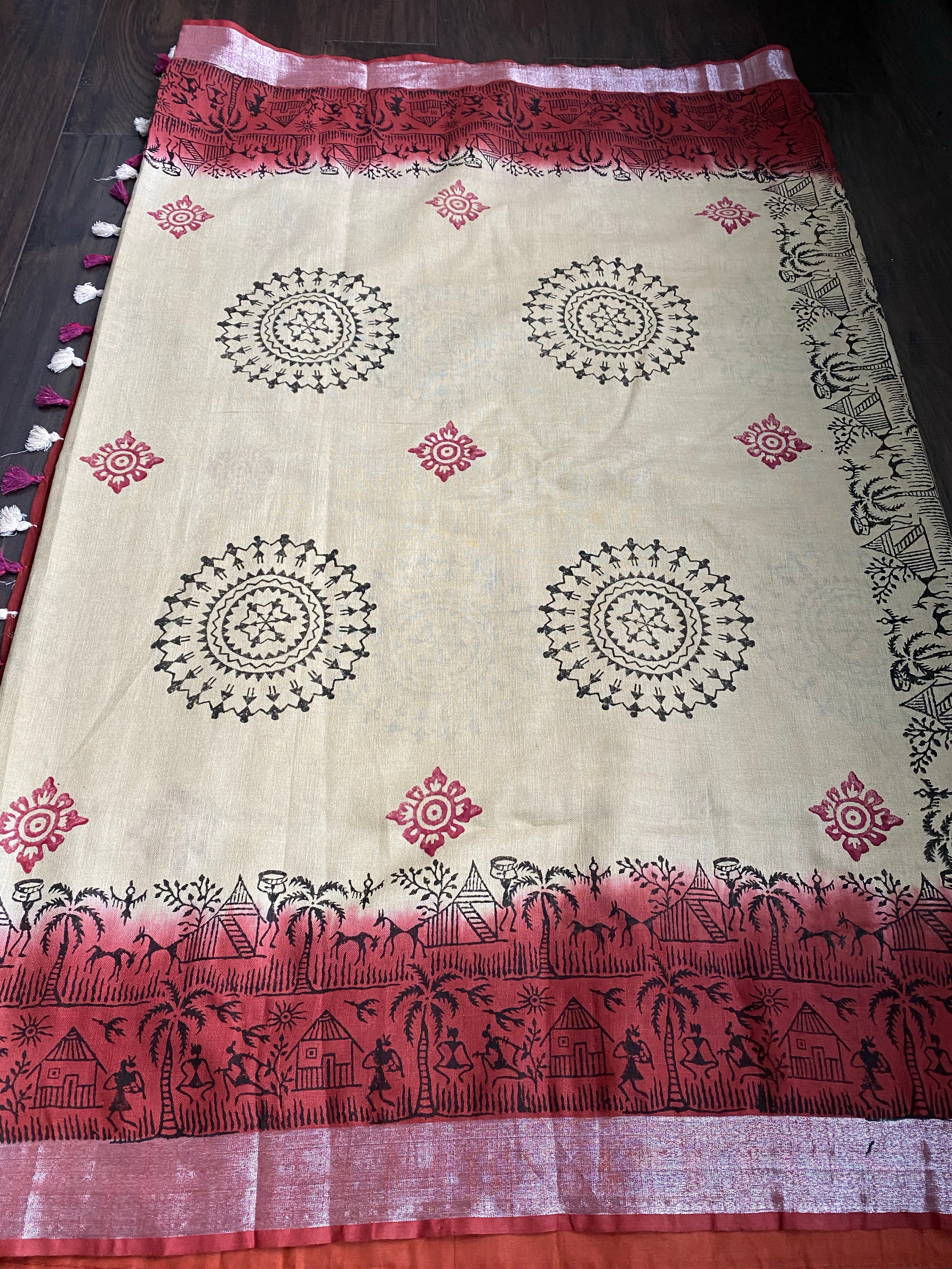 Linen Printed - Beige Yellow Maroon