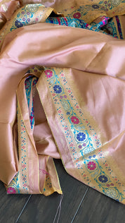 Soft Silk Meenakari Banarasi - Peach Antique Golden Zari