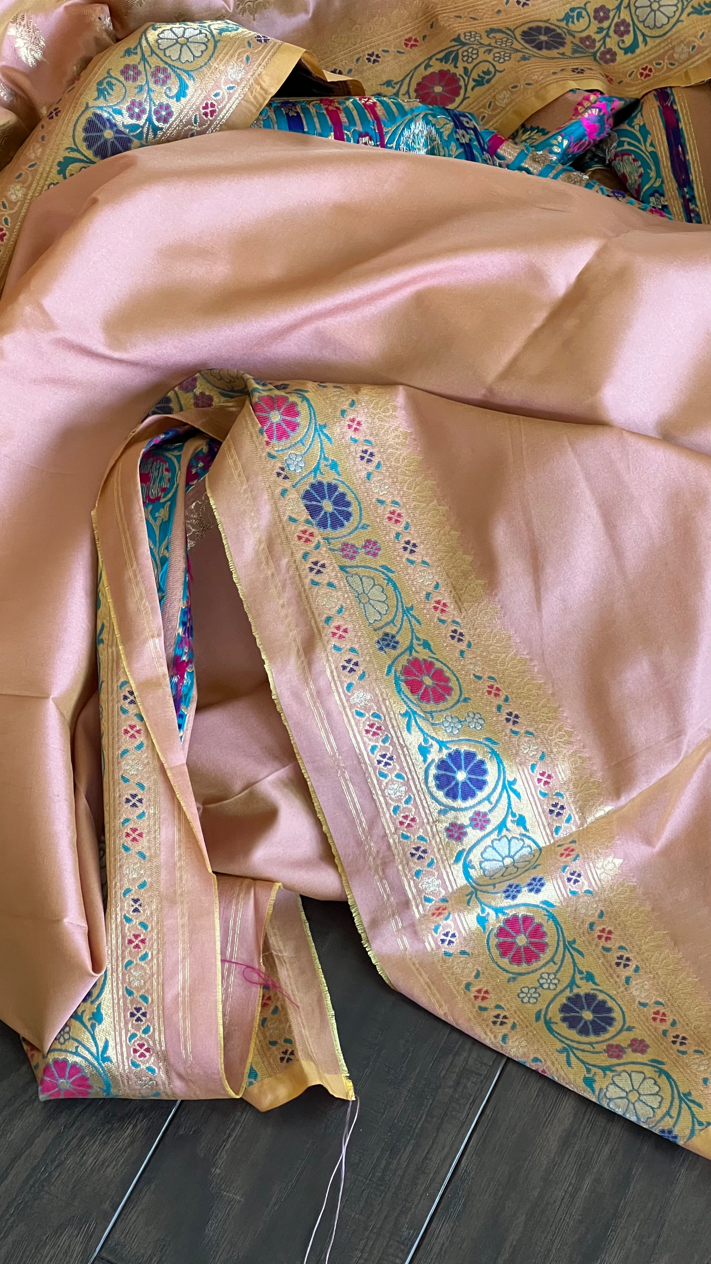 Soft Silk Meenakari Banarasi - Peach Antique Golden Zari