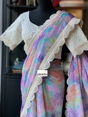Designer Chiffon Georgette Saree Blouse - Violet Floral