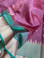 Pure Chanderi Silk - Brown Plum Green Golden Silver Zari Woven