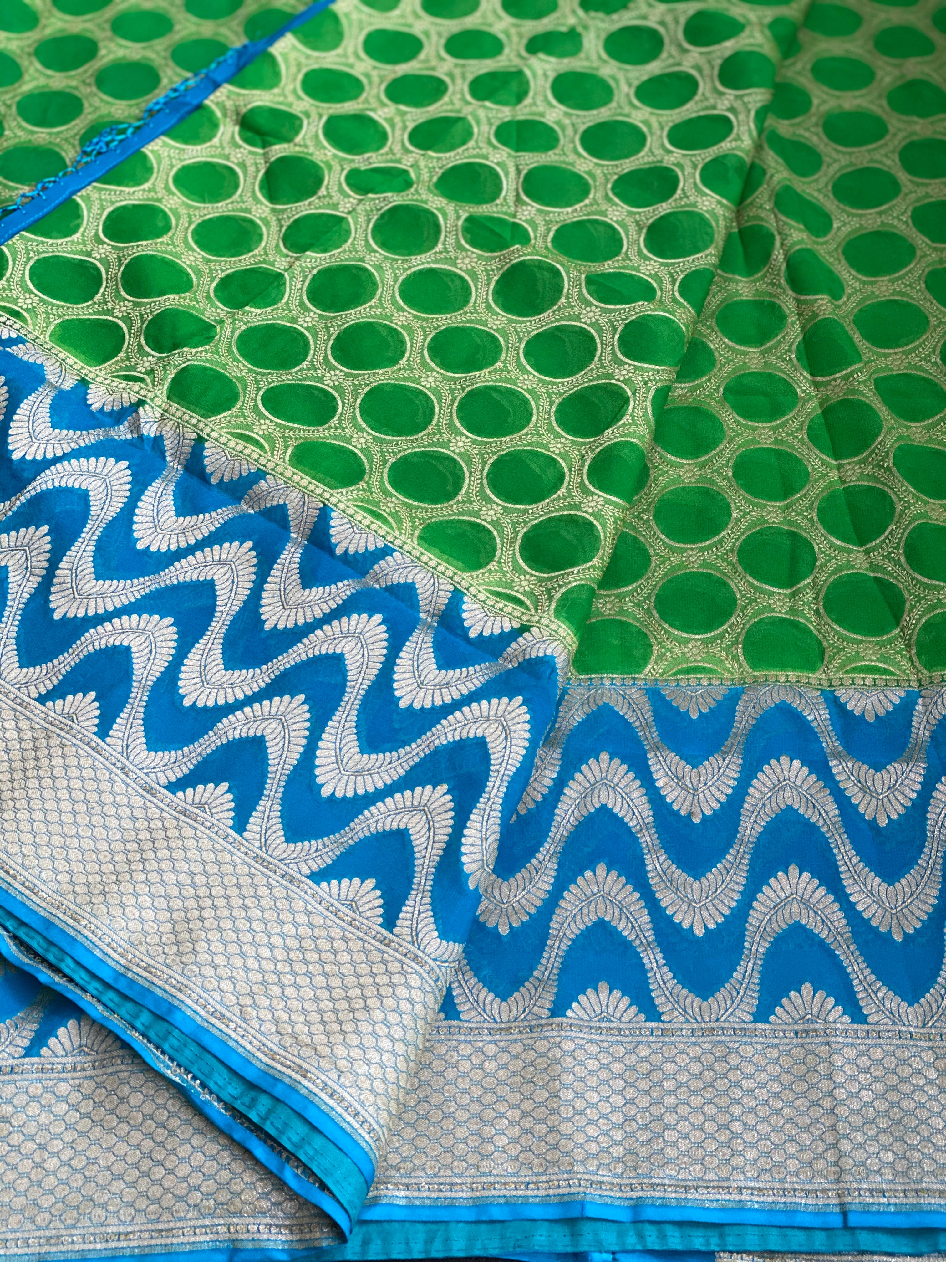 Khaddi Georgette Banarasi - Green Firozi