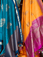 Tussar Silk Banarsi - Orange Magenta
