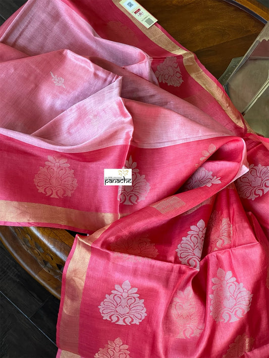 Pure Tussar Silk Woven - Pink resham woven