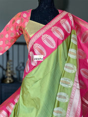 Pure Silk Katan Banarasi - Pista Green Pink