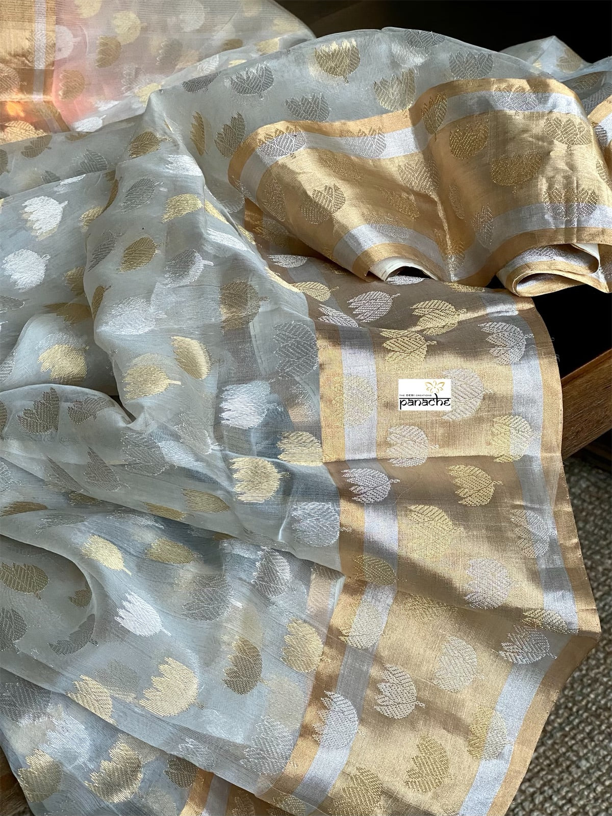 Pure Chanderi Organza Silk - Off White Eknaliya Lotus Woven