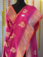Pure Silk Katan Banarasi - Magenta Pink Kadhwa