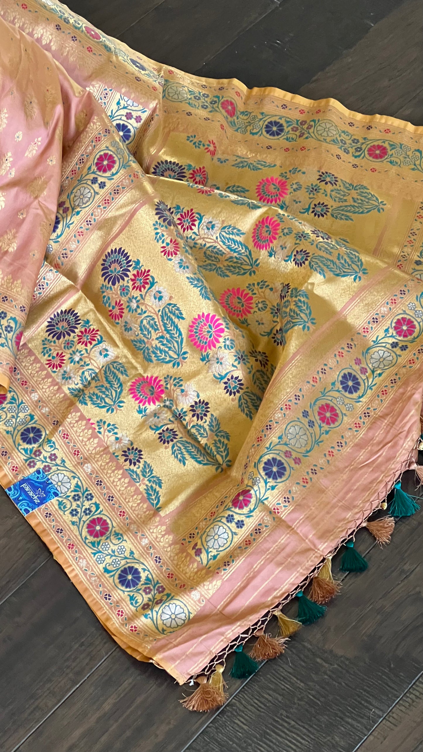 Soft Silk Meenakari Banarasi - Peach Antique Golden Zari