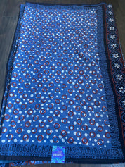 Soft Cotton Ajrakh Saree - Grey Black Maroon Printed