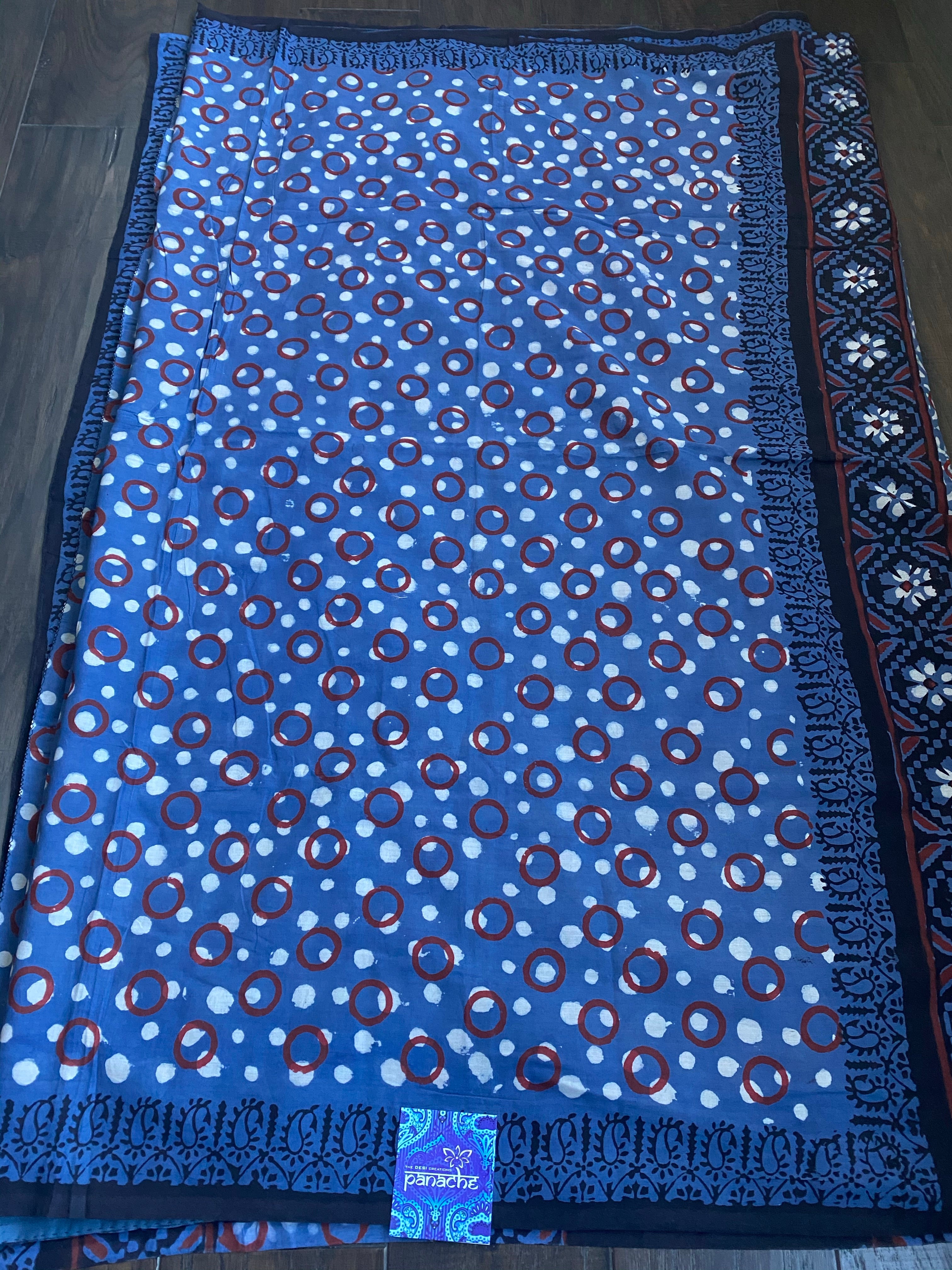 Soft Cotton Ajrakh Saree - Grey Black Maroon Printed